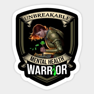 Unbreakable Mental Health Warrior Green Ribbon Sticker